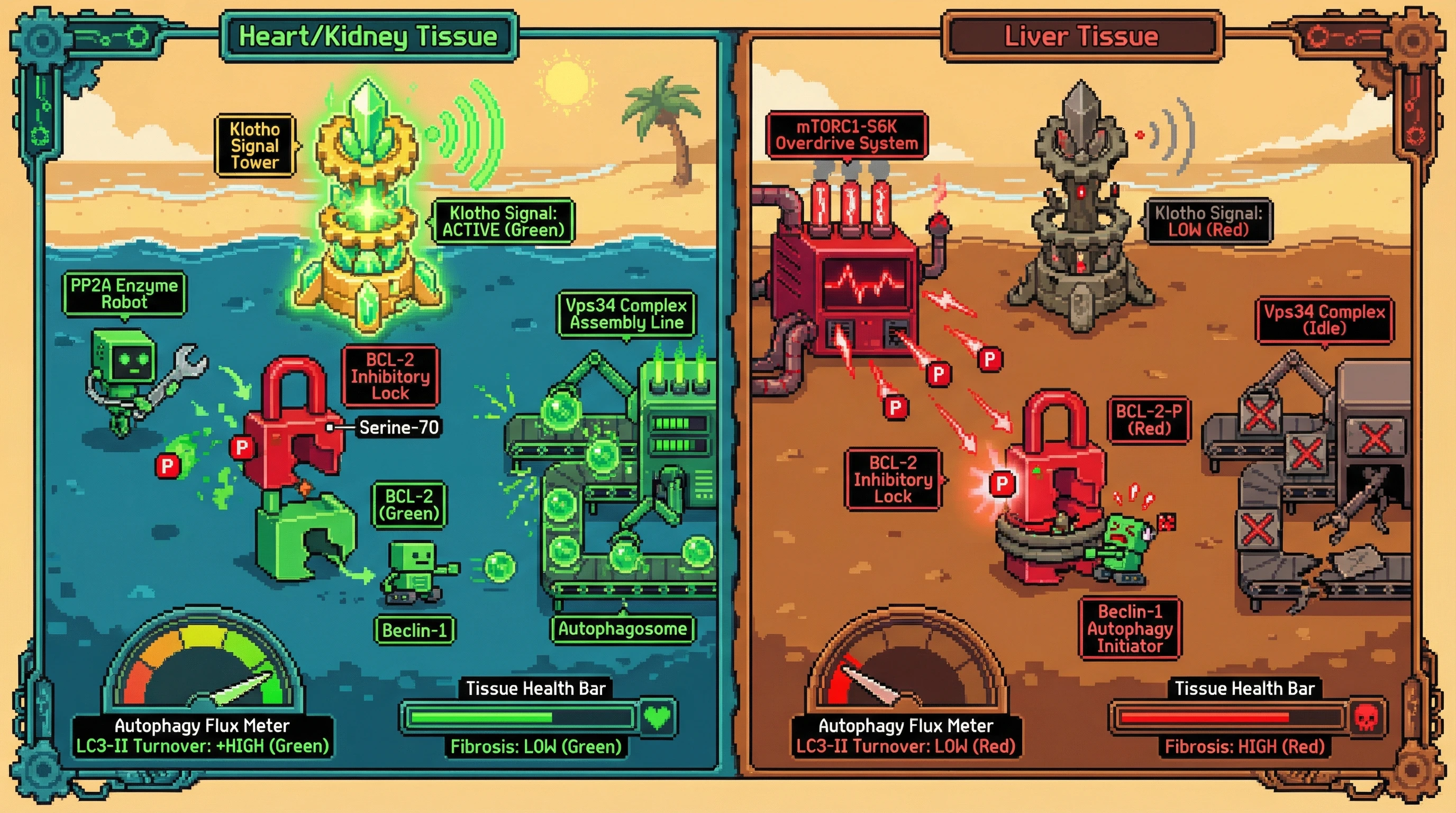 Infographic for: Klotho‑PP2A Axis Tunes BCL‑2/Beclin‑1 Binding to Confer Tissue‑Specific Autophagy Activation in Aging