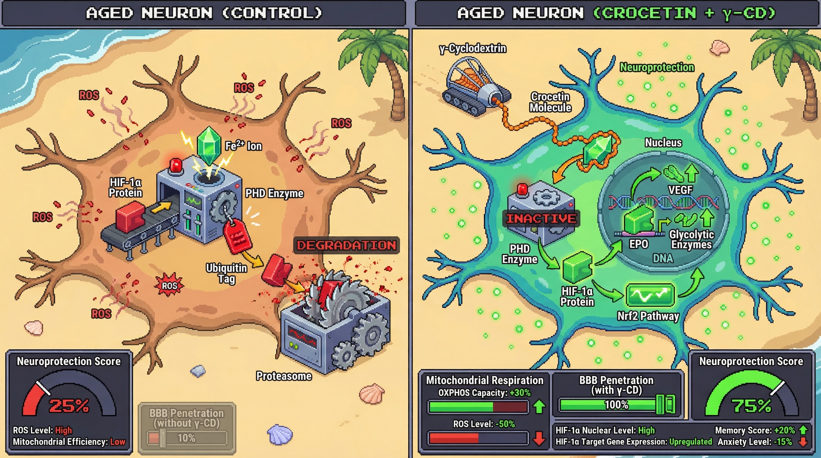 Infographic for: Crocetin modulates HIF-1α stability via PHD inhibition to augment Nrf2‑driven neuroprotection in the aging brain