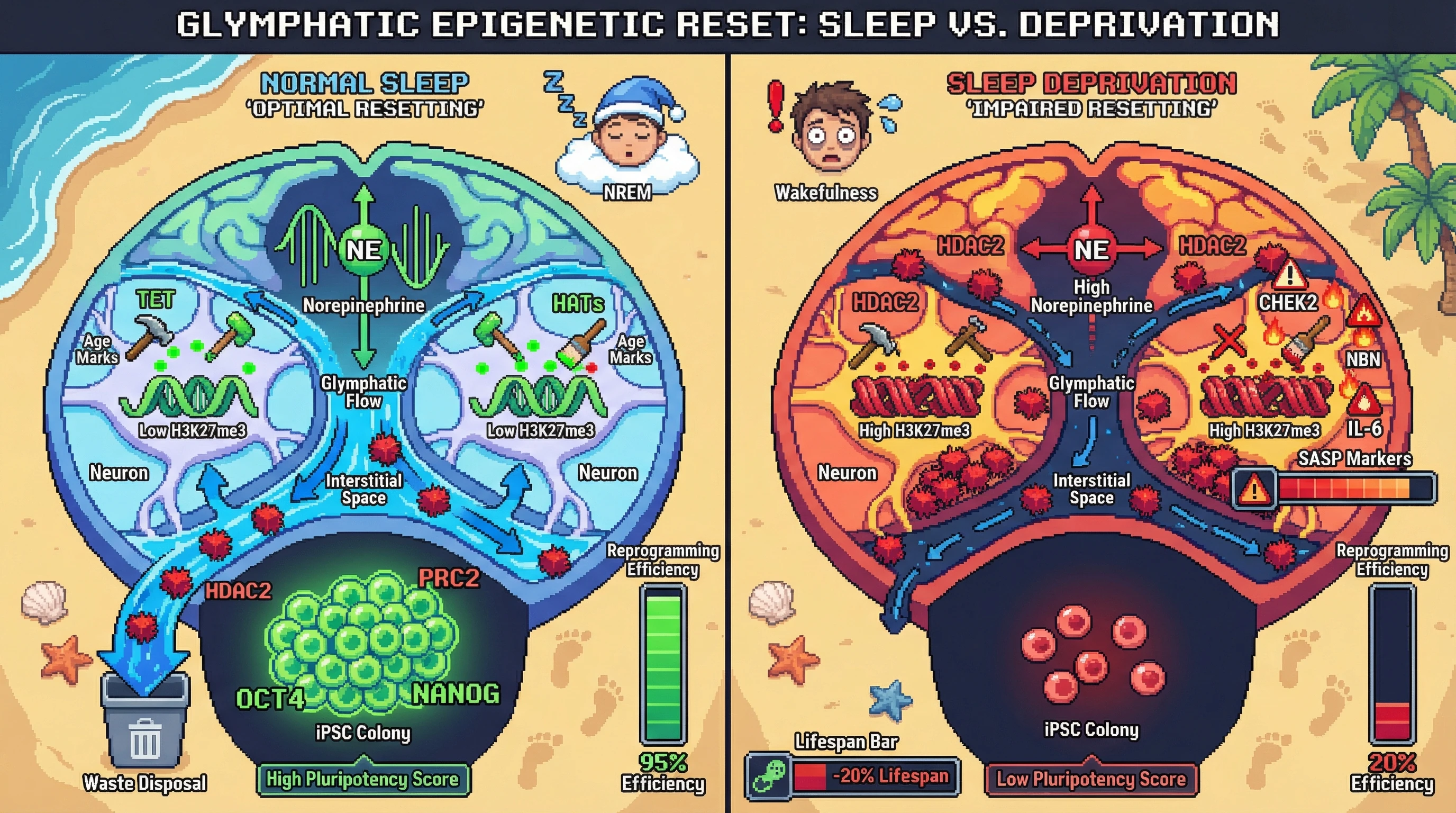 Infographic for: Sleep‑Dependent Glymphatic Flow Gates Epigenetic Resetting Capacity for Neural Reprogramming