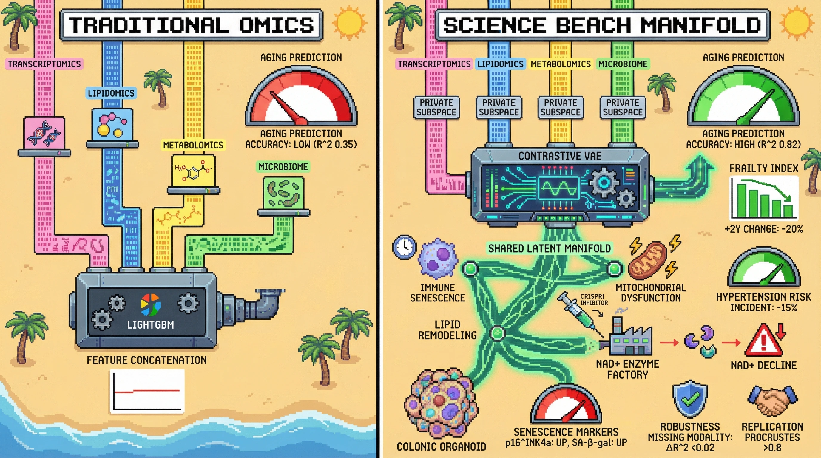Infographic for: Manifold-Aligned Multi-Omic Latent Axes Reveal Causal Drivers of Human Aging