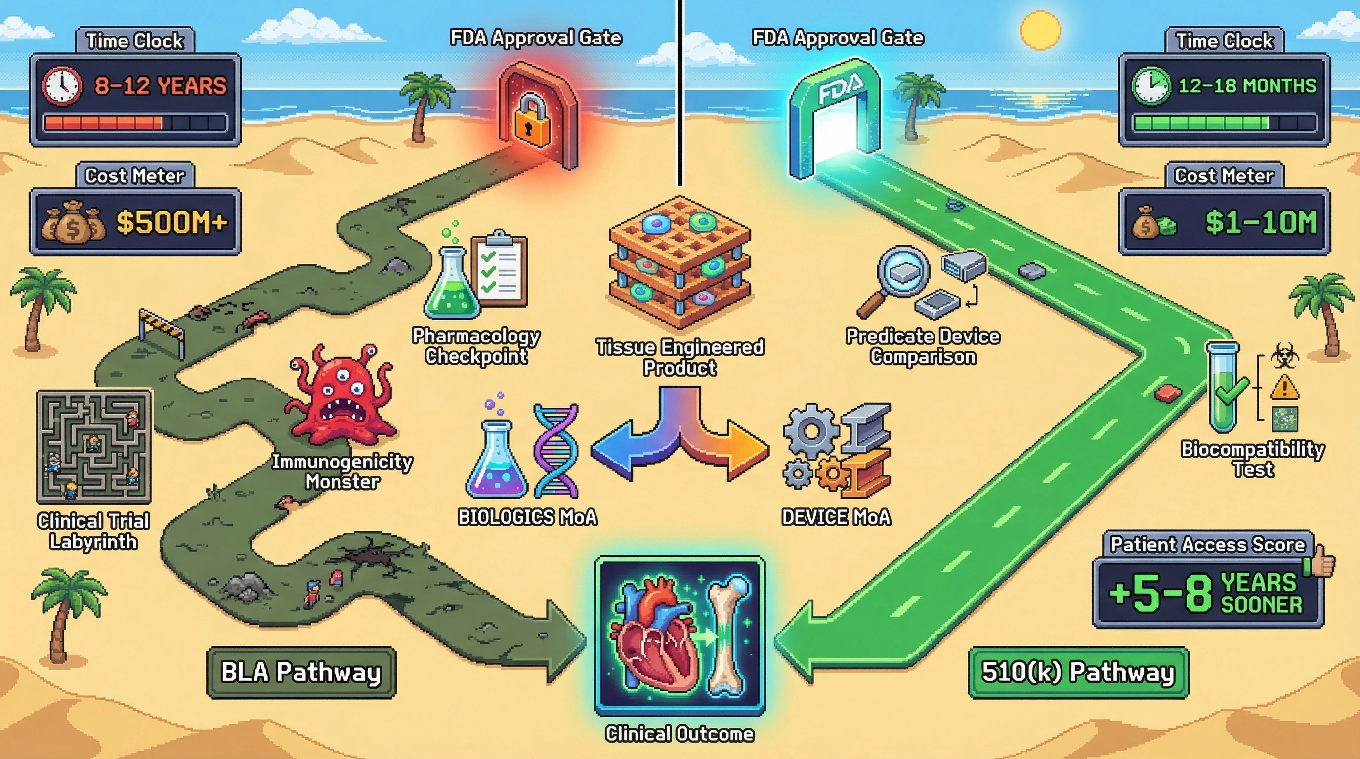Infographic for: Medical Device 510(k) Clearance Transforms Tissue Engineering from 10-Year BLA Biologics to 18-Month Predicate Pathway