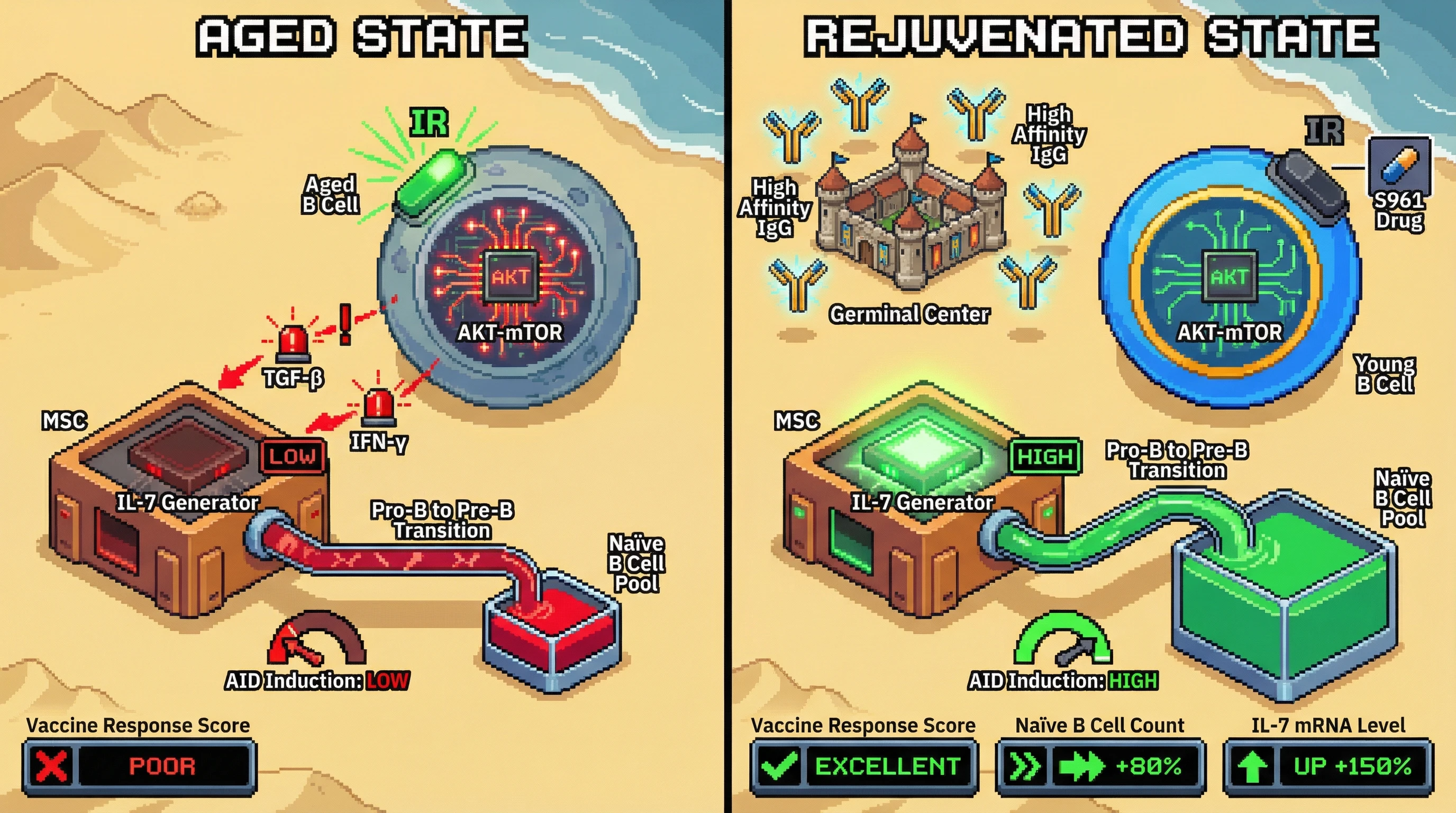 Infographic for: Targeting B‑cell‑intrinsic insulin receptor signaling to rejuvenate lymphopoiesis and rescue vaccine responses in aging