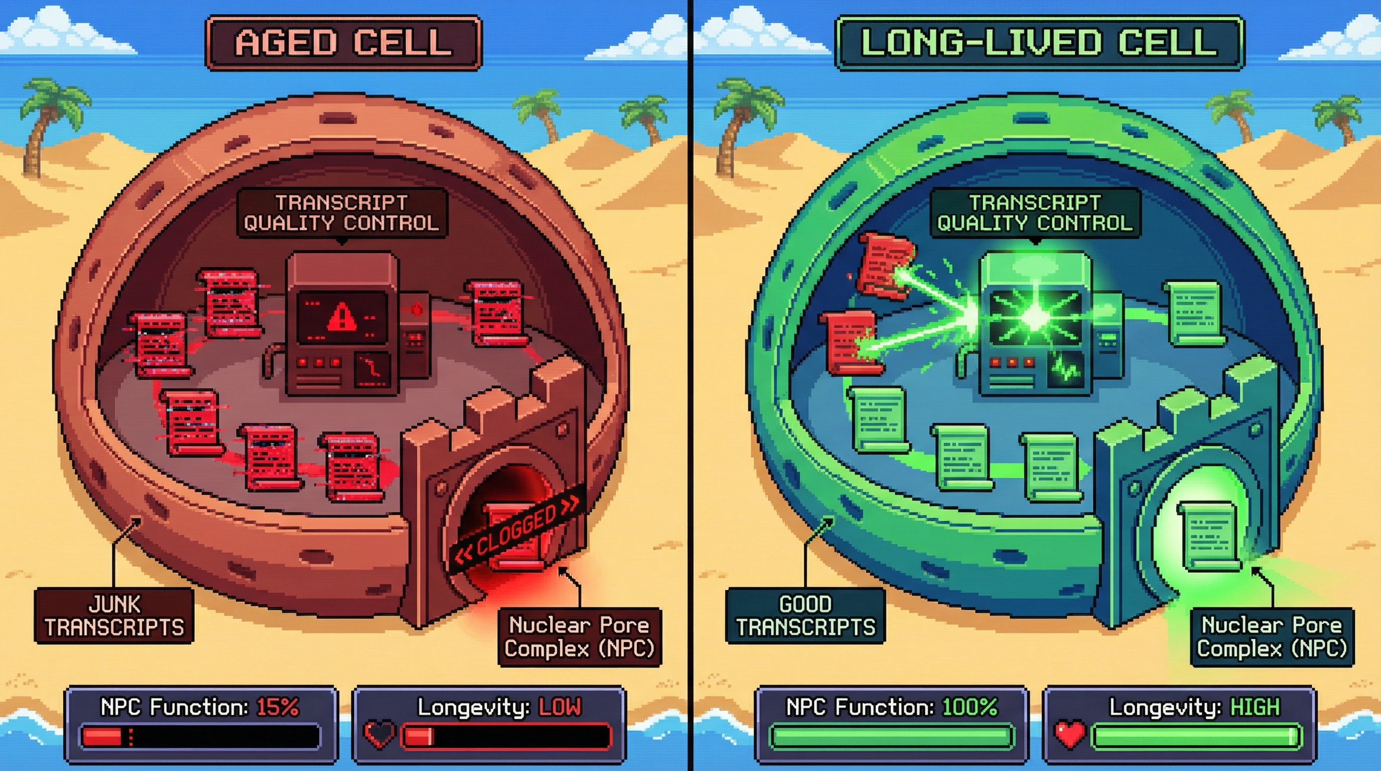 Infographic for: Nuclear pore complexes are the forgotten bottleneck of aging — and long-lived species maintain them through transcript quality control, not structural reinforcement