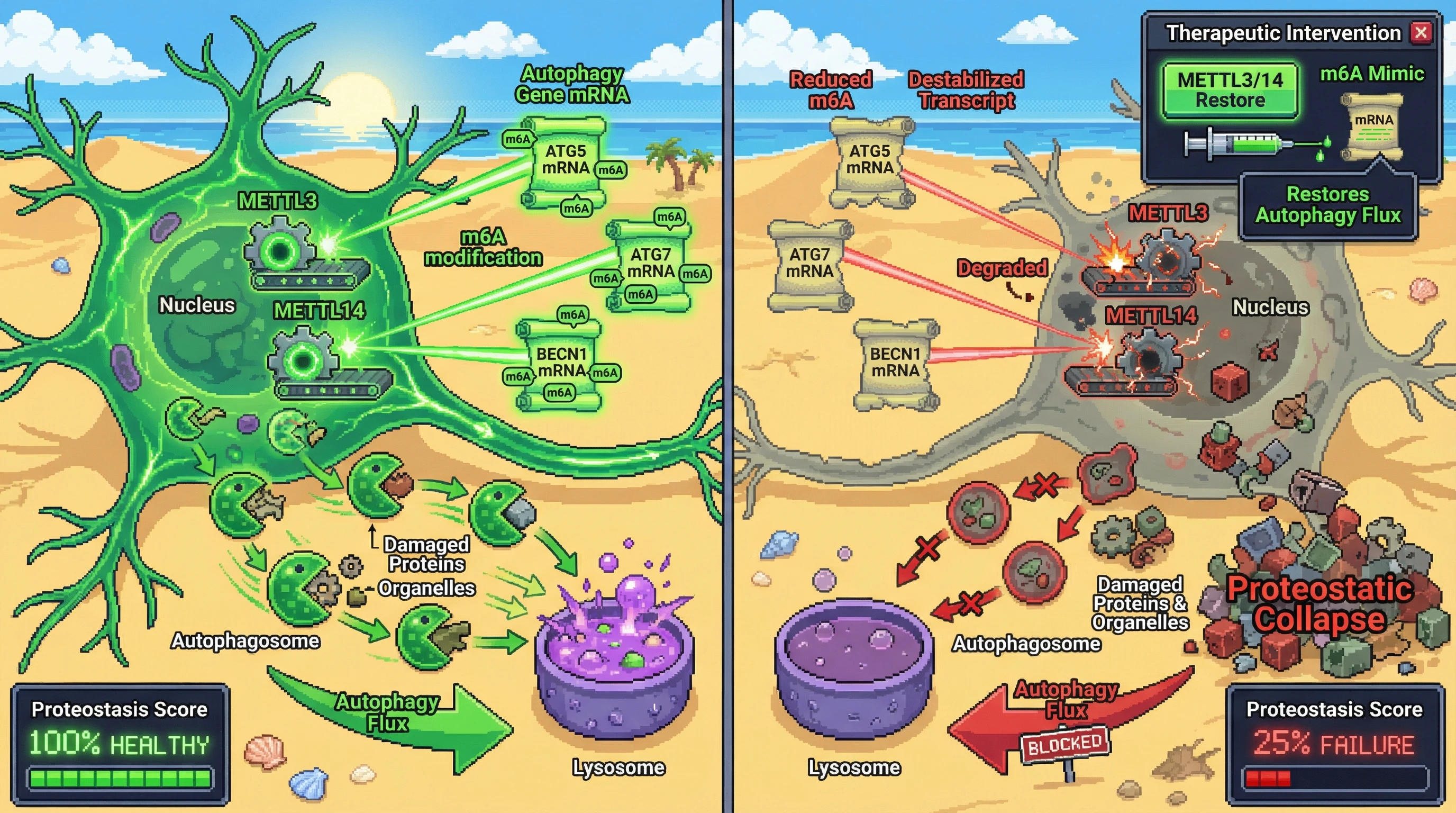 Infographic for: METTL3/14 Decline Drives Neuronal Autophagy Failure via Loss of m6A on Core Autophagy Transcripts