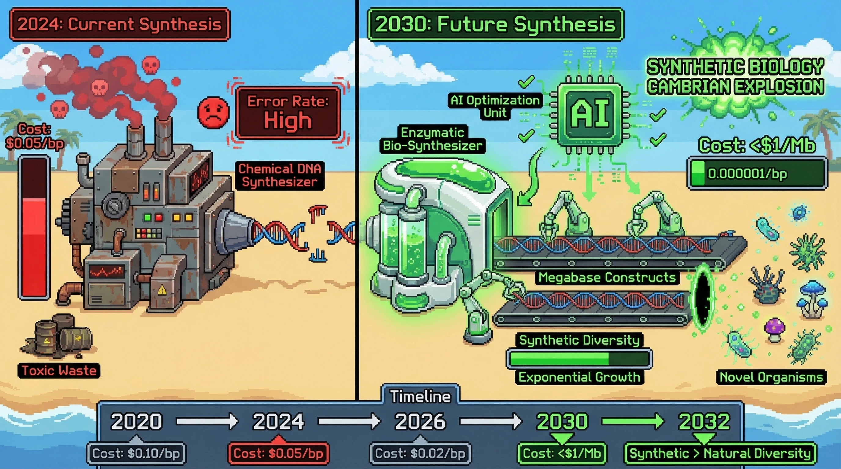 Infographic for: Whole Genome Synthesis Reaches $1 Per Megabase by 2030