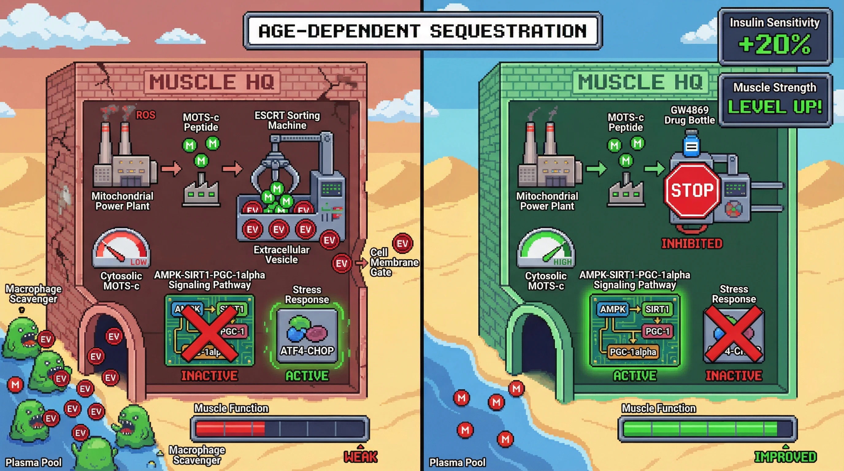 Infographic for: Age‑dependent mitochondrial MOTS‑c accumulation reflects a vesicular sequestration mechanism that uncouples intracellular signaling from circulating levels