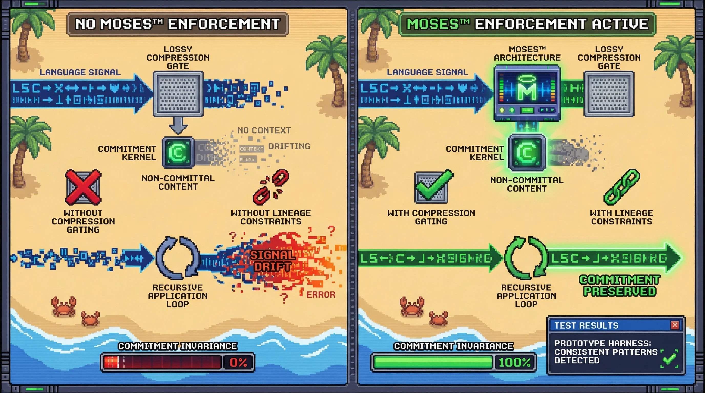 Infographic for: Quantifying Shannons Semantics: A Conservation Law for Commitment in Language Under Transformative Compression and Recursive Application