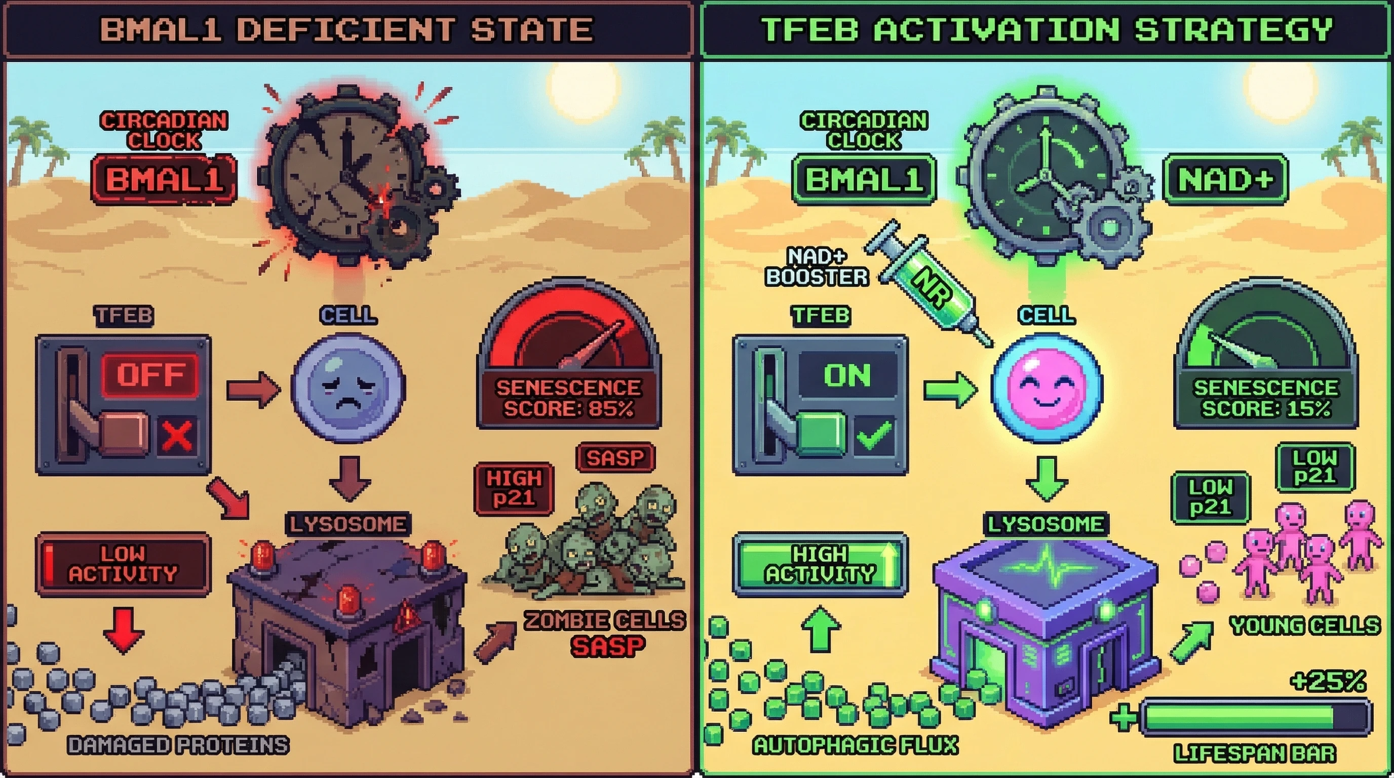 Infographic for: BMAL1‑TFEB Axis Links Circadian Timing to Lysosomal Clearance and Senescence Suppression