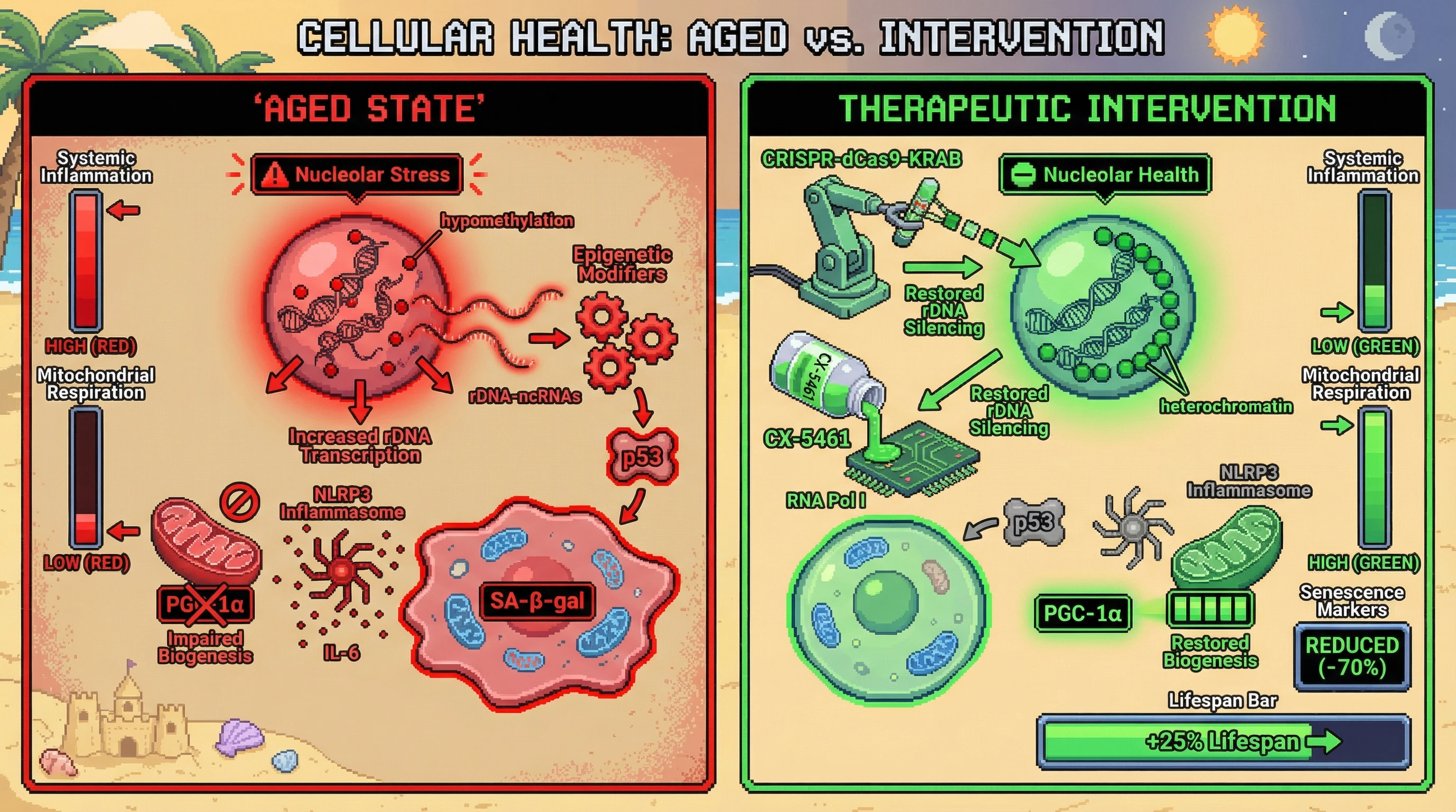 Infographic for: A Nucleolar Epigenetic Rheostat Drives the Aging Hallmark Network