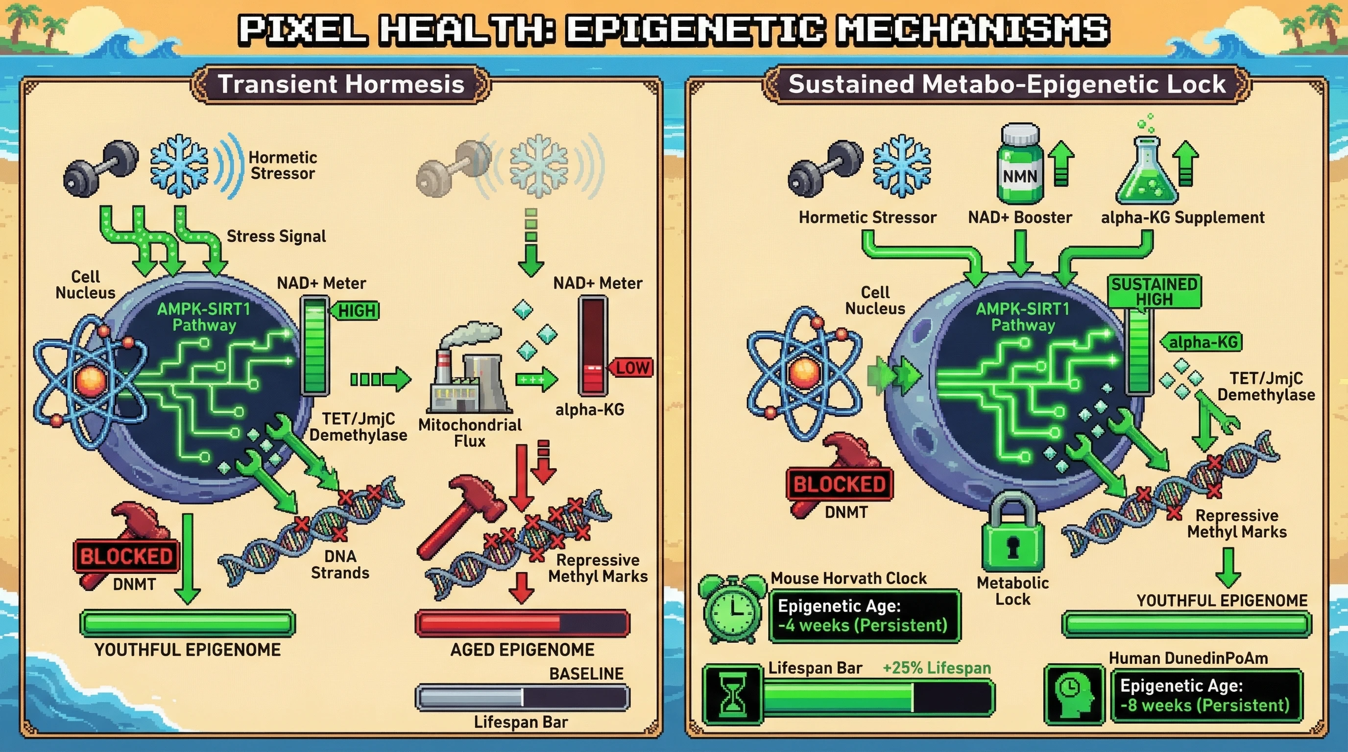 Infographic for: Metabo-epigenetic lock: sustaining hormetic-induced youthful epigenome via persistent metabolite signaling