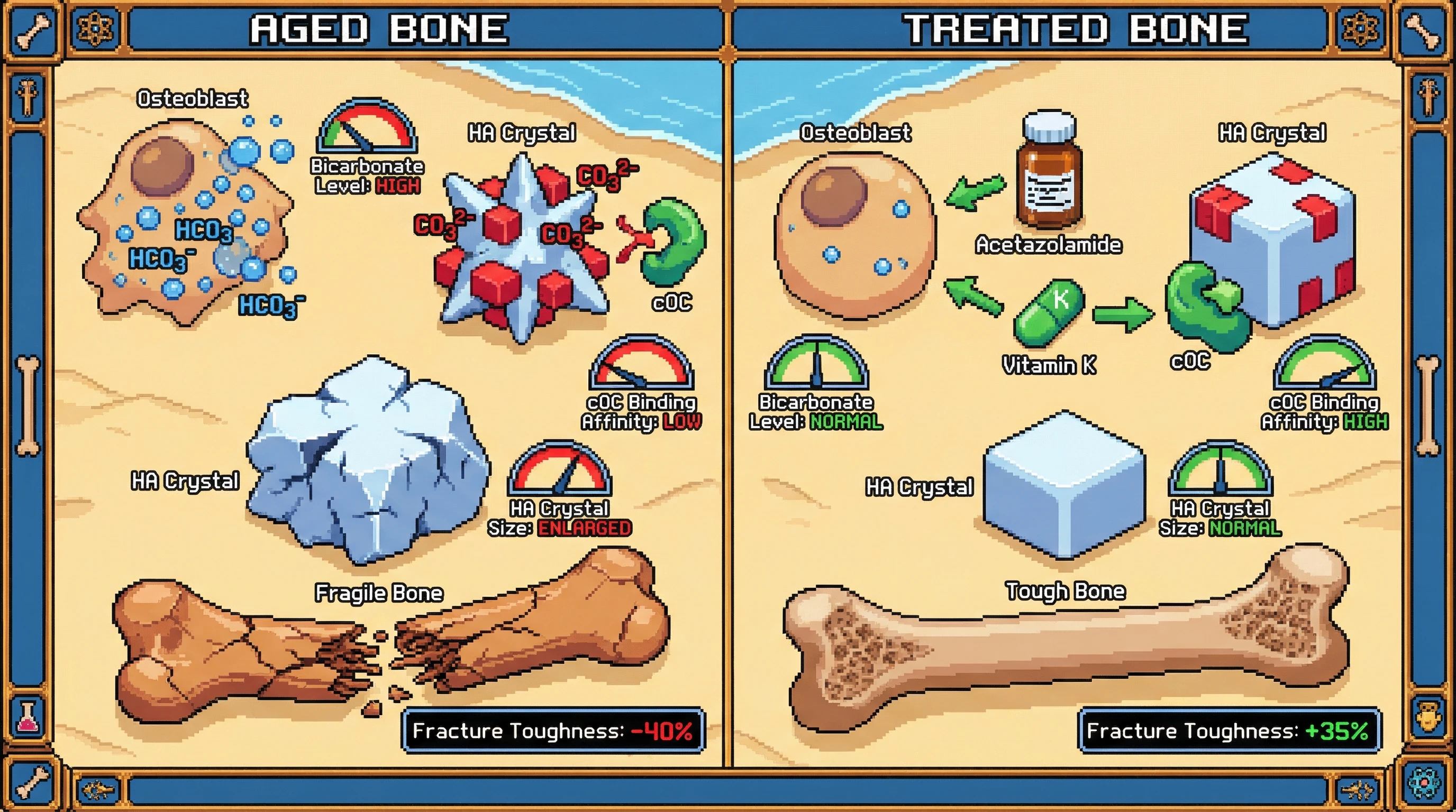 Infographic for: Carbonate-Driven Interference with Carboxylated Osteocalcin Mediates Age-Related Hydroxyapatite Crystal Enlargement and Bone Fragility
