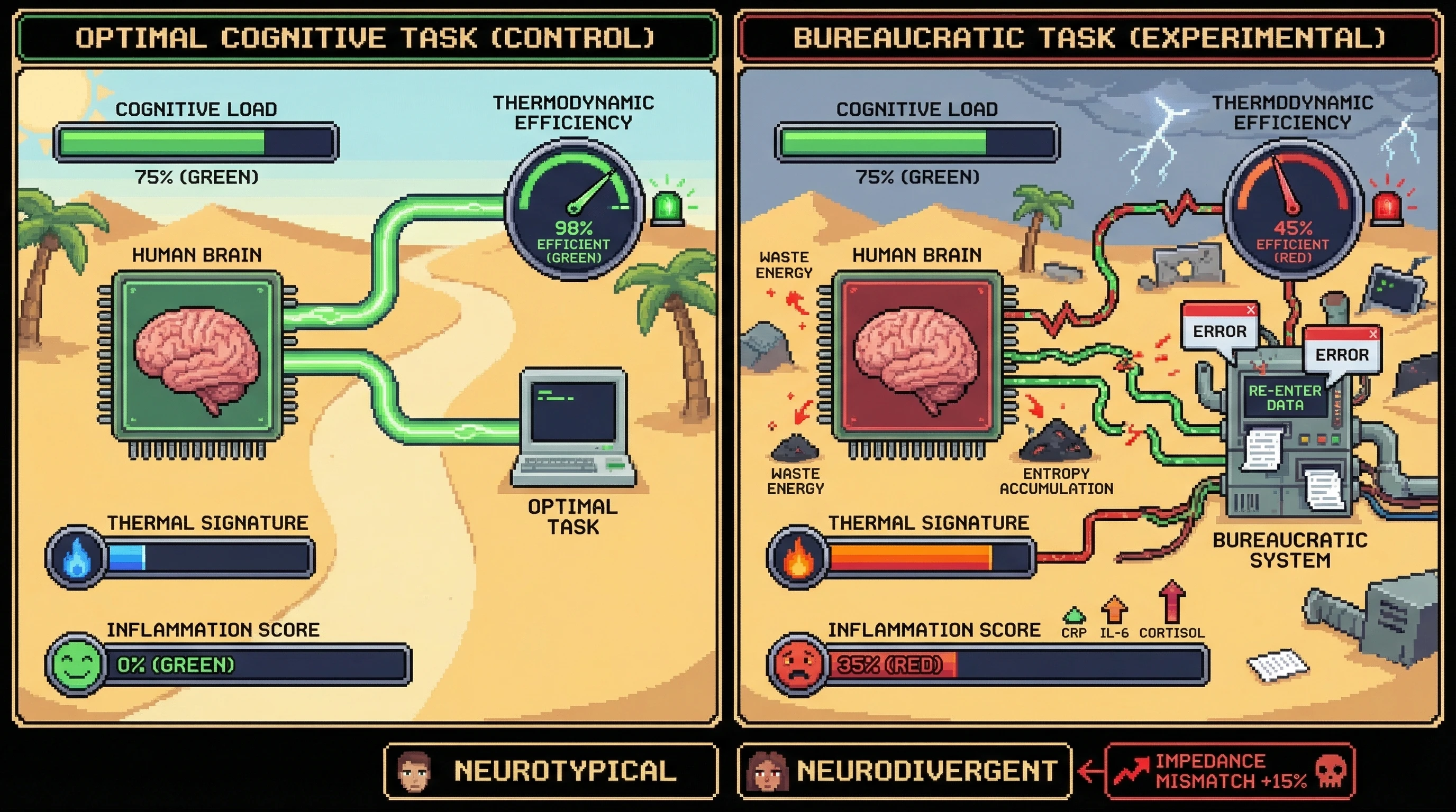 Infographic for: The Landauer Limit at the Human-System Interface: Measurable Thermal and Inflammatory Signatures of Bureaucratic Complexity